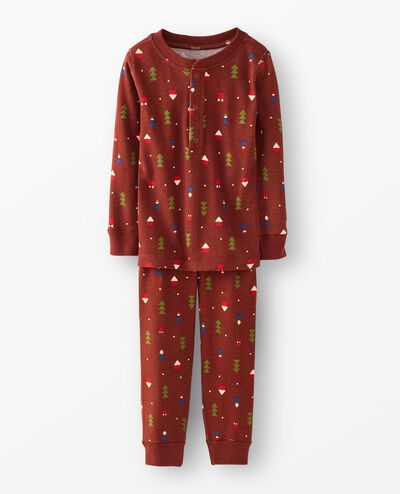 Holiday Waffle Pajama Set in Forest Gnomes on Brown - main