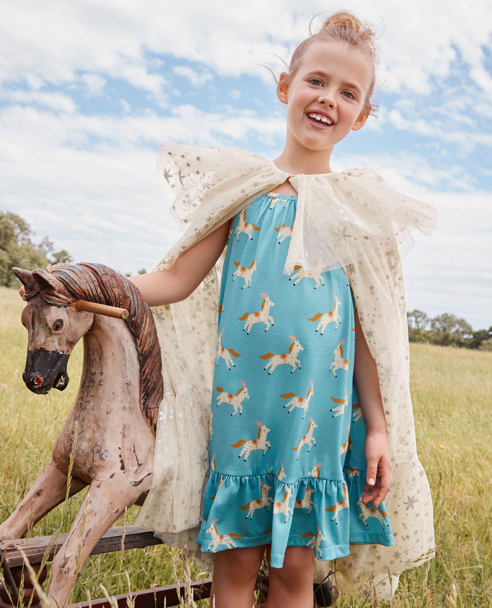 Shimmer Tulle Ruffle Cape in Ecru - main