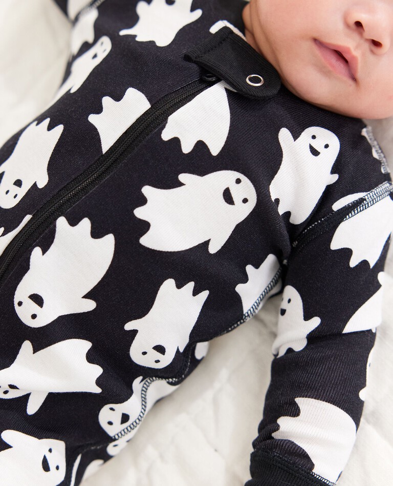 Baby Halloween Zip Sleeper in Spooky Smiles on Black - main
