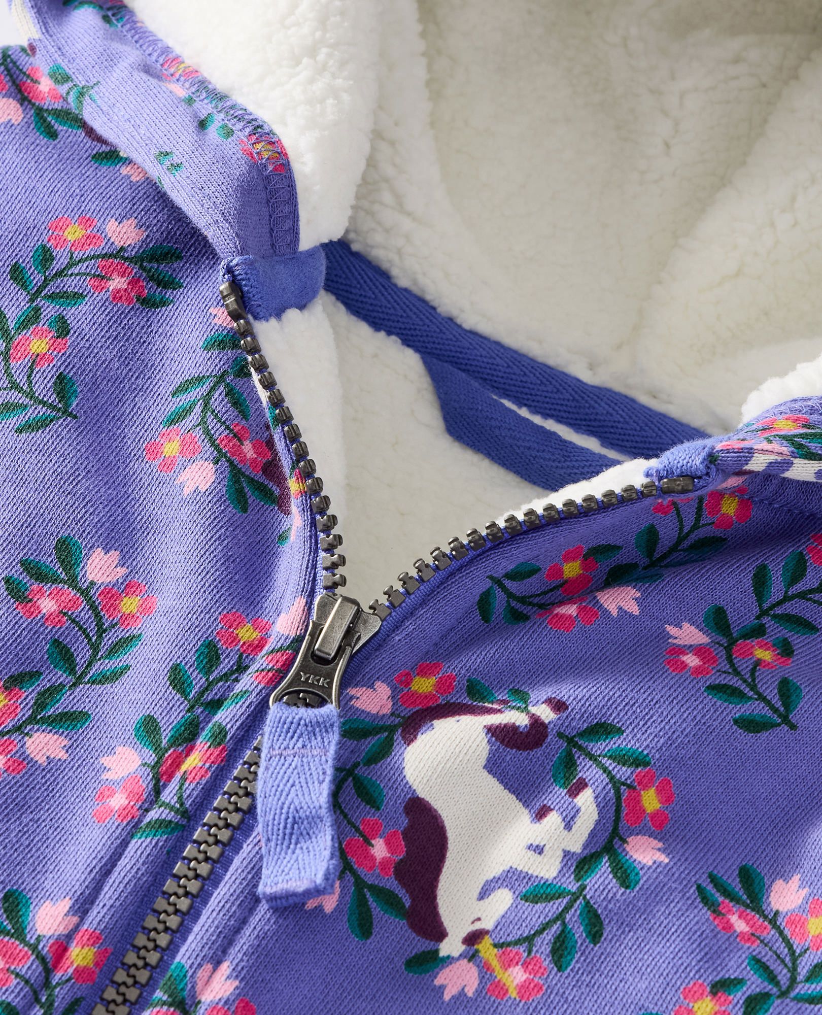 French Terry Faux Shearling Lined Hoodie in Magical Unicorn on Violet Storm - main