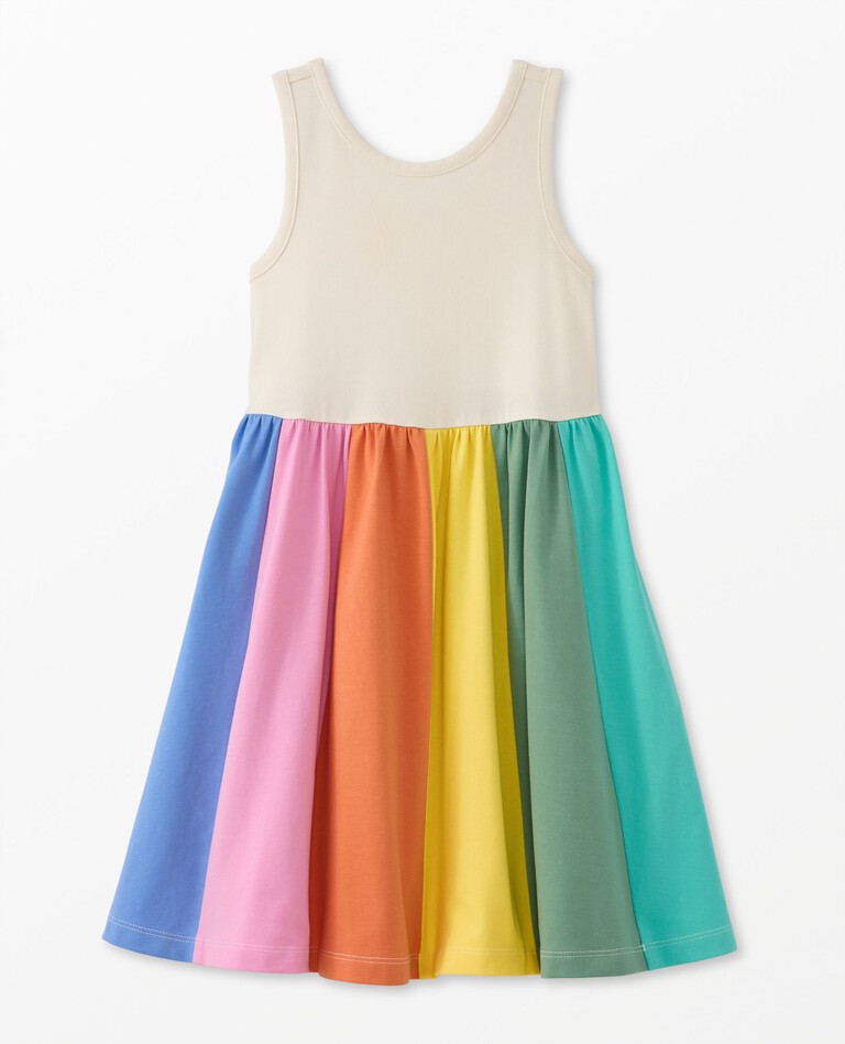 Sleeveless Rainbow Paneled Skater Dress with Pockets in Technicolor Sunset - main