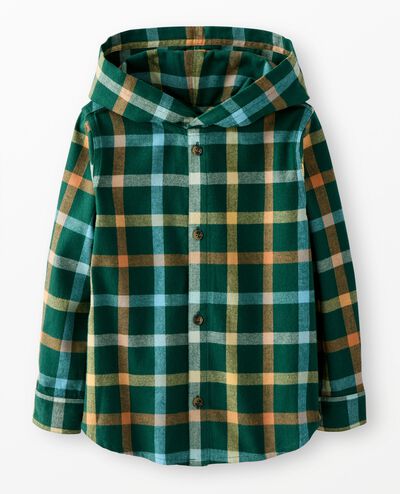 Flannel Hooded Button Up Shirt in Fall Plaid - main
