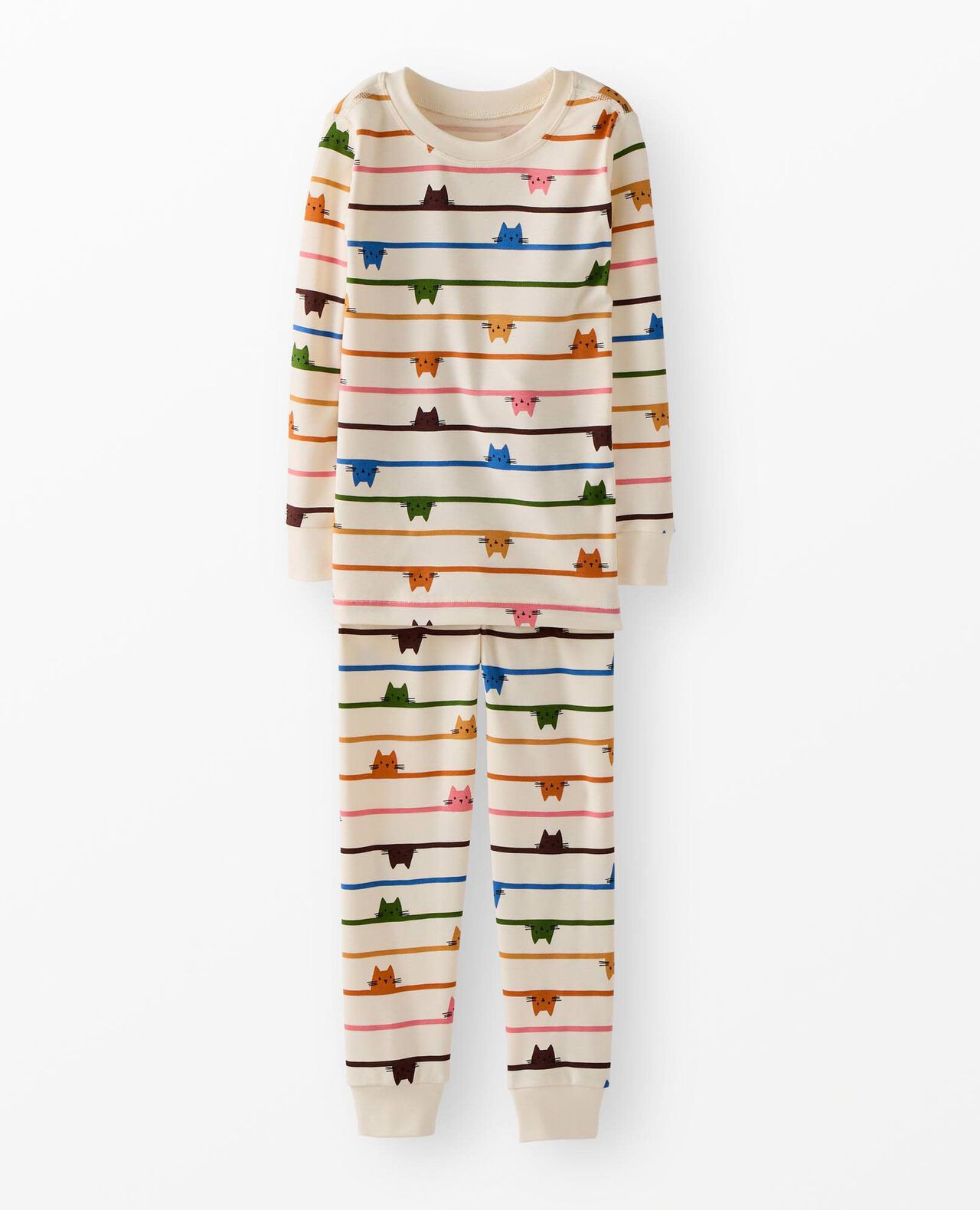 Halloween HannaSoft™ Stretch Pajama Set in Cat Stripes on Ecru - main