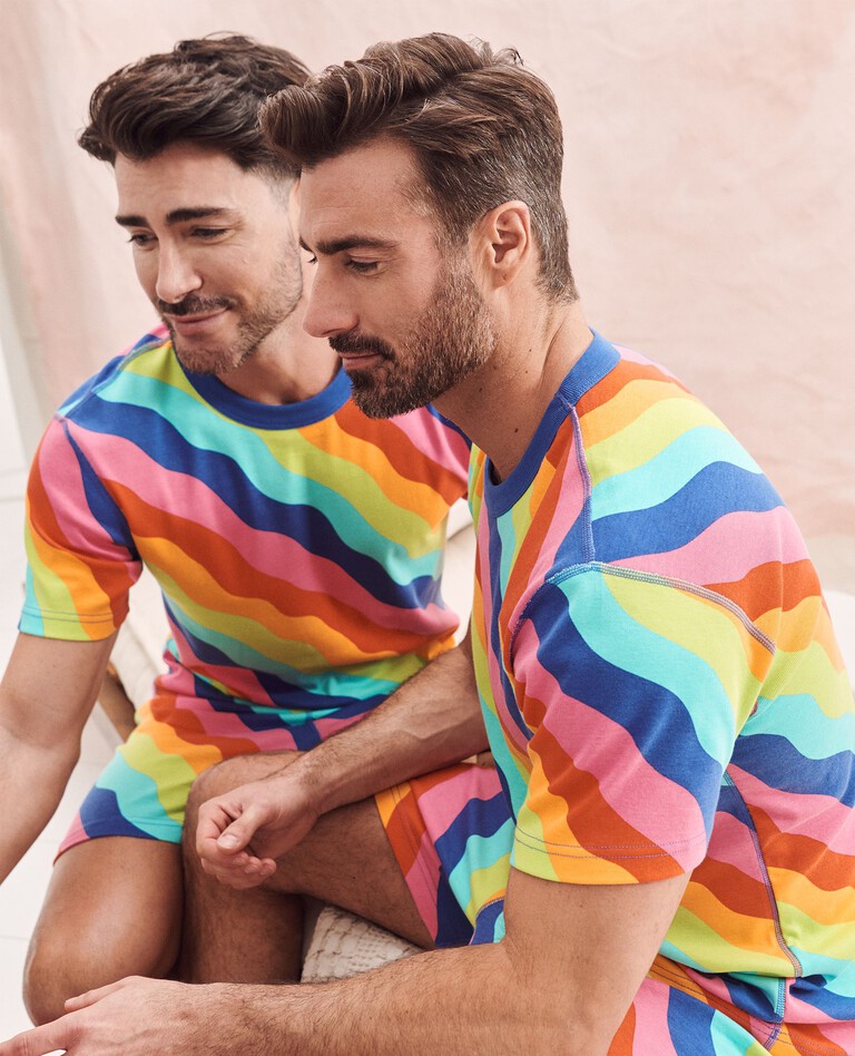 Adult Rainbow Short John Pajama Set in Squiggly Rainbow - main