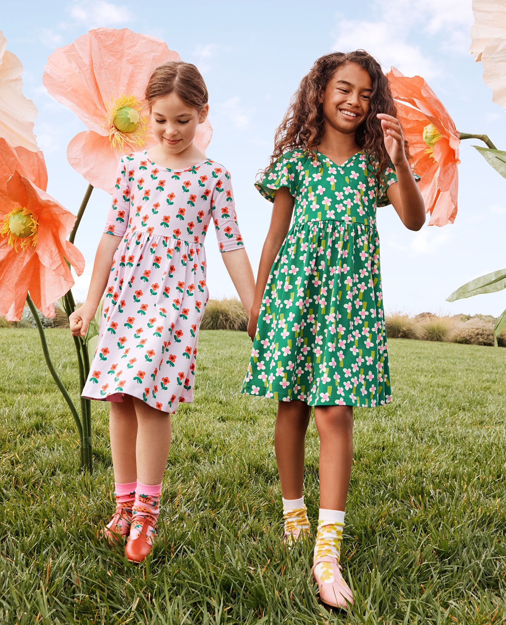 Skater Dress with Pockets in Spring Flower on Purple - main