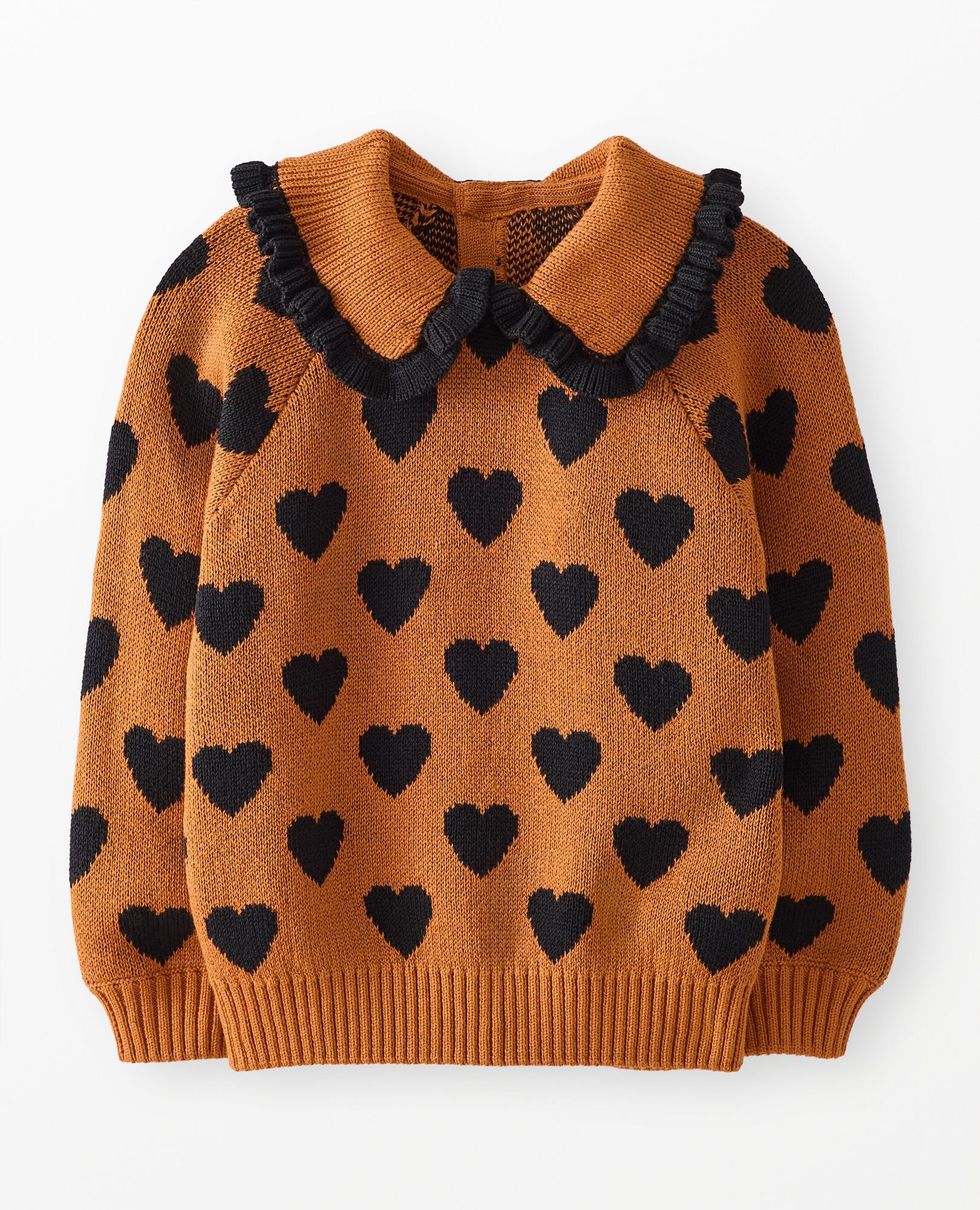 Collared Sweater in Black Hearts on Brown - main