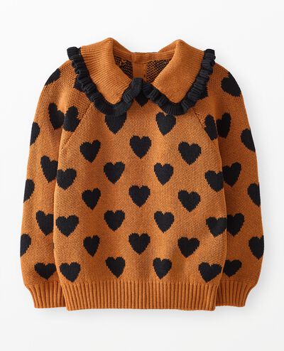 Collared Sweater in Black Hearts on Brown - main