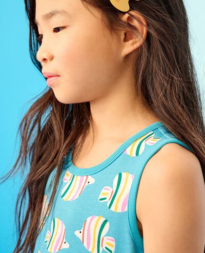 Sleeveless Playground Dress with Pockets in Rainbow Fish on Majorca Blue - main