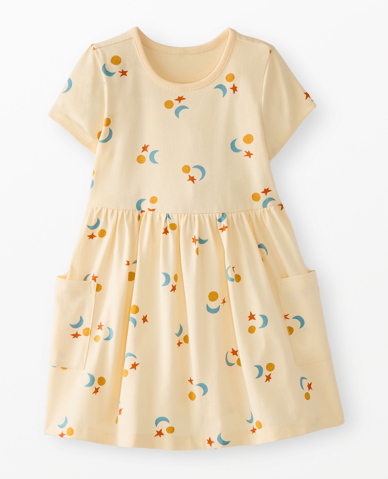 Playground Dress with Pockets in Multi Sun, Moon and Stars on Almond Oil - main