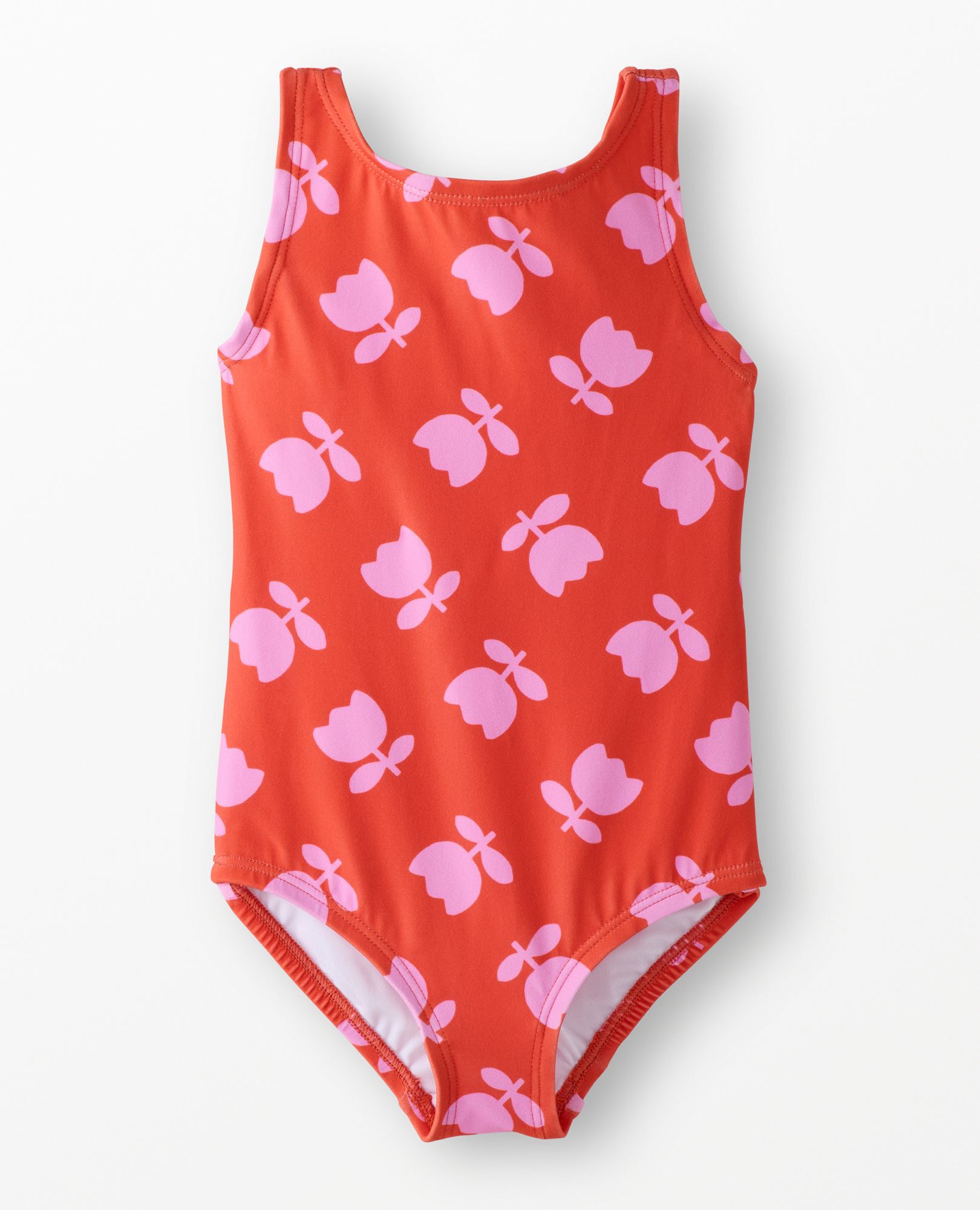 One-Piece Bow Back Swimsuit in Tossed Tulips on Red - main