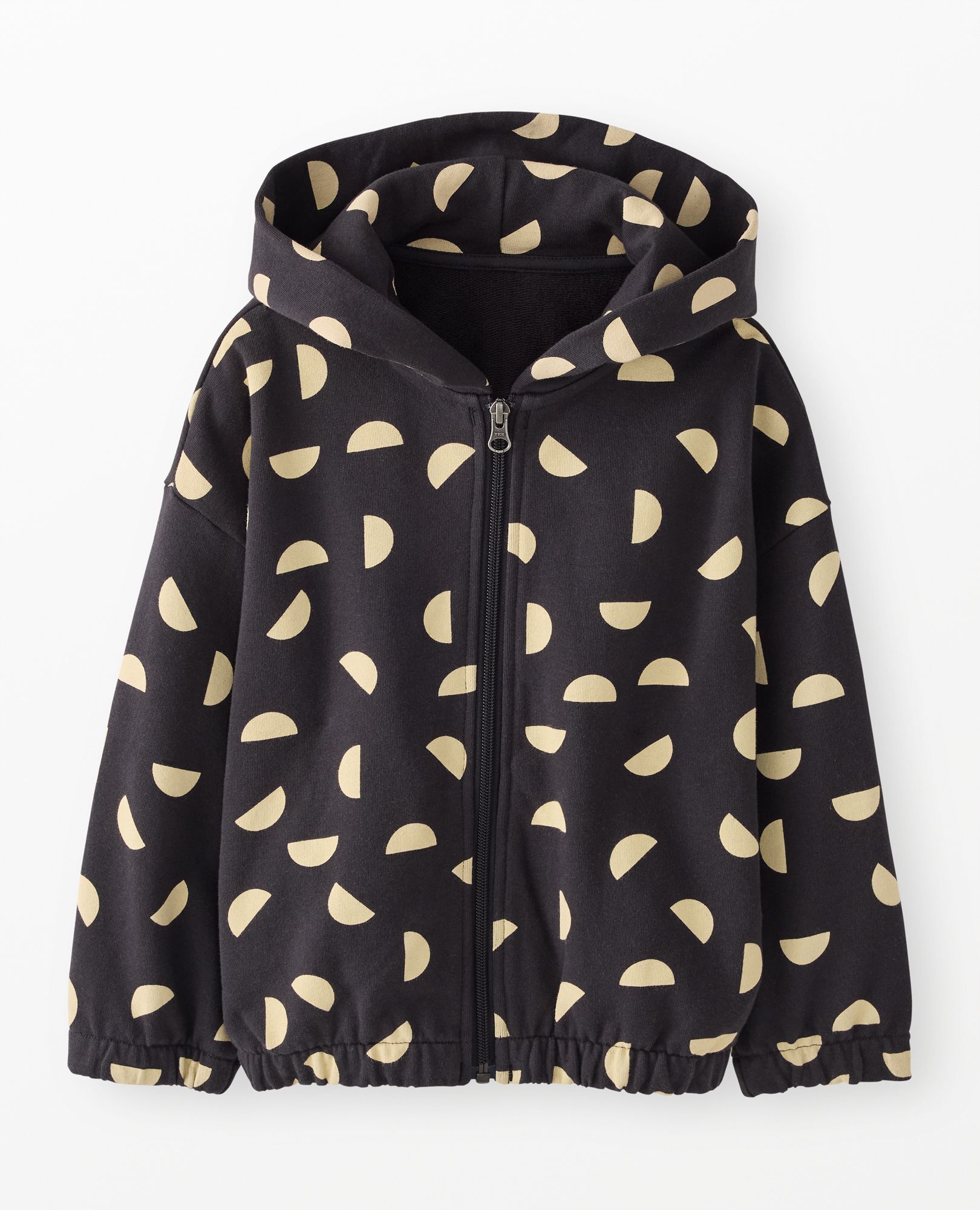 Oversized French Terry Zip Up Hoodie in Half Moons on Soft Black - main