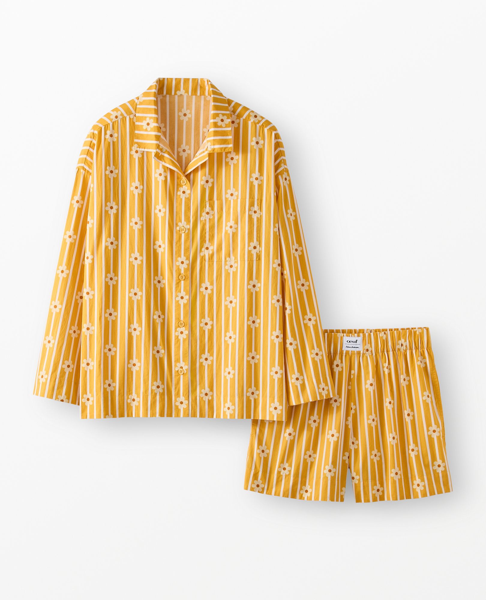 Women's Oeuf Long Sleeve Poplin Pajama Set in Flowers on Stripes - main