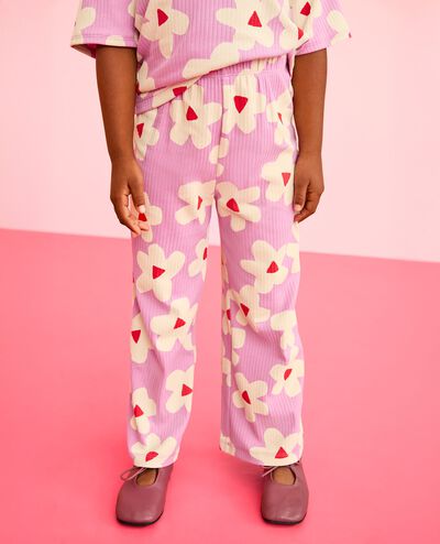 Ribbed T-Shirt & Flare Pants Set in White Flower on Pink - main