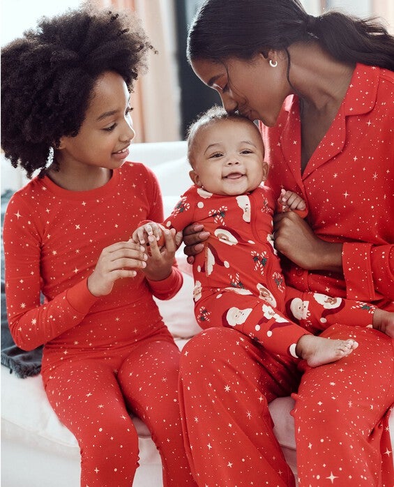 Baby Holiday HannaSoft™ Sleeper Pajamas in Jolly Santas On Red - Size 0-3 mos by Hanna Andersson
