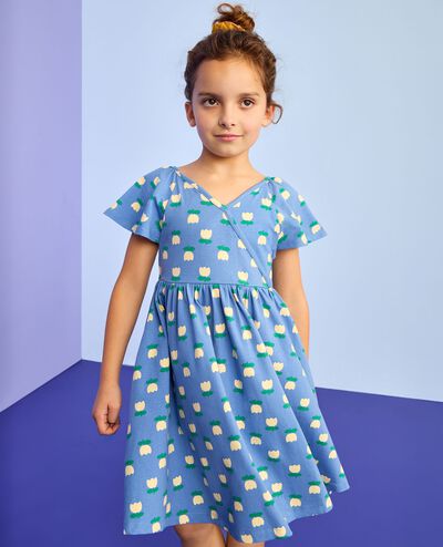 Reversible Skater Dress with Pockets in Tulip Rows on Blue - main