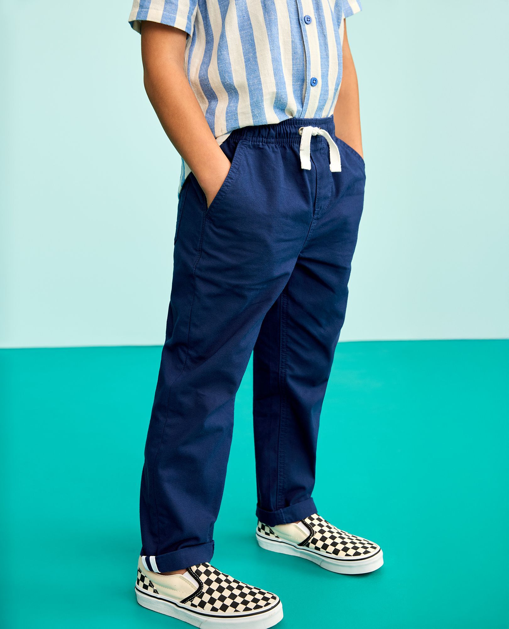 Canvas Pull-On Pants in Navy Blue - main