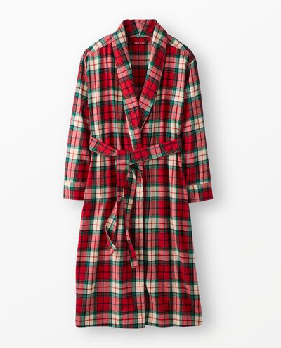 Adult Holiday Flannel Robe in Red Holiday Plaid - main