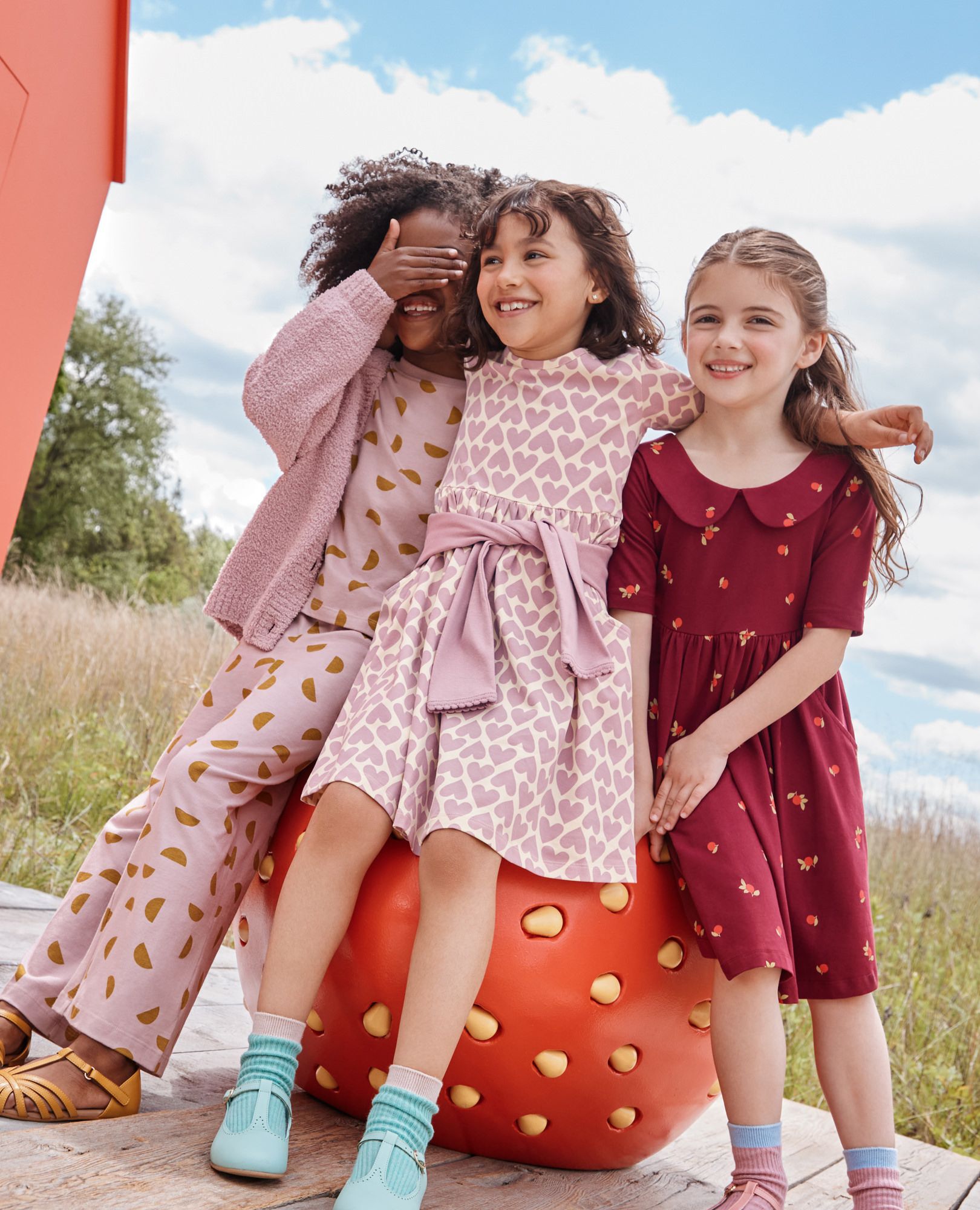 Skater Dress with Pockets in Purple Hearts on Almond Oil - main