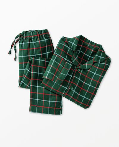 Holiday Flannel Pajama Set in Green Windowpane Plaid - main