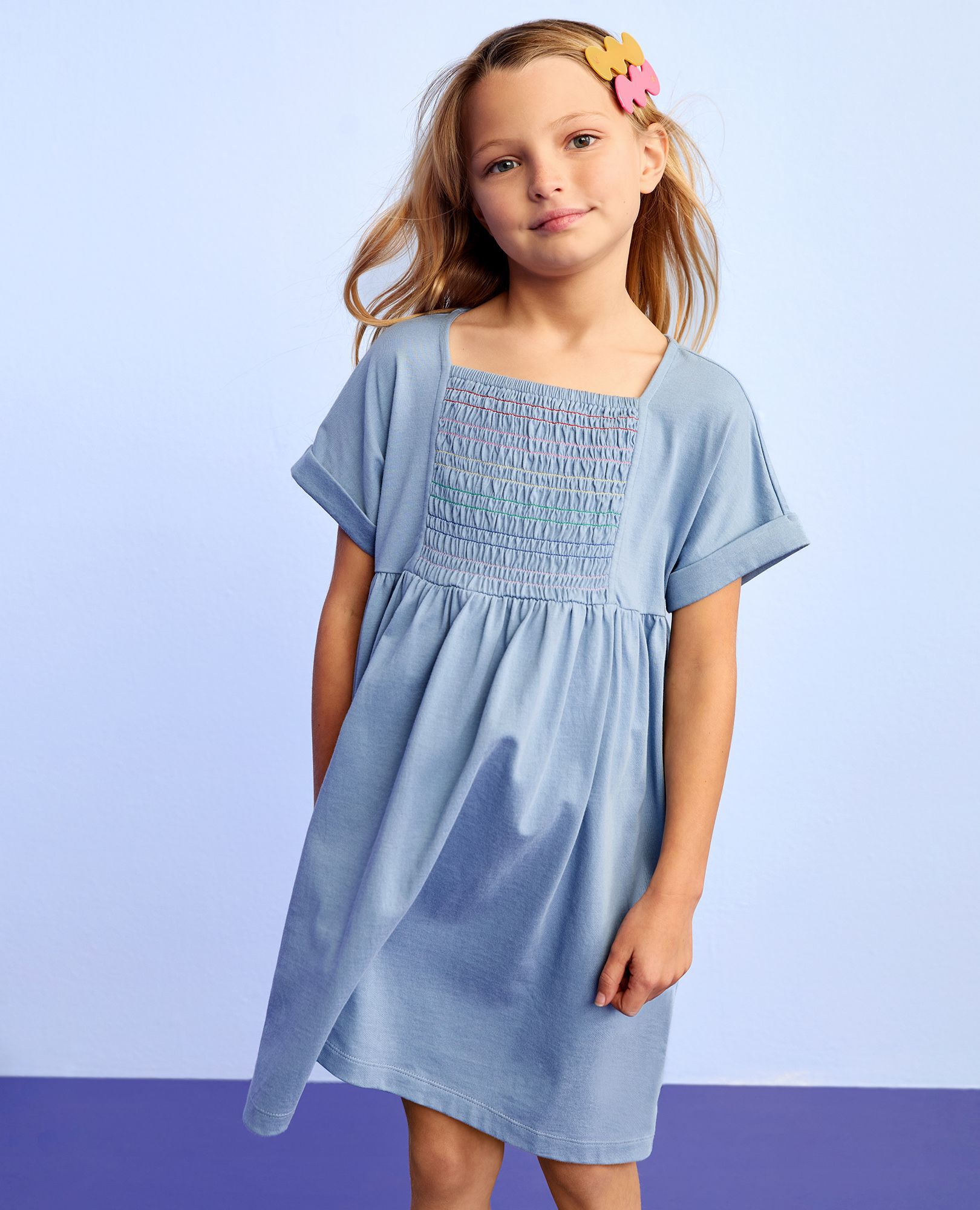 Dolman Sleeve Smocked Dress with Pockets in Forever Blue - main