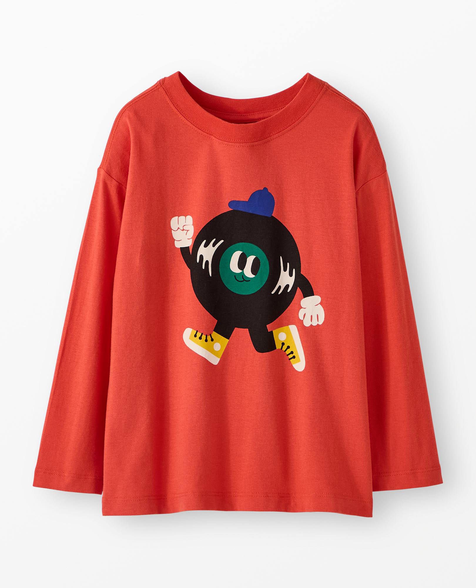 Long Sleeve Relaxed Fit Graphic T-Shirt in Vinyl Record on Orange - main