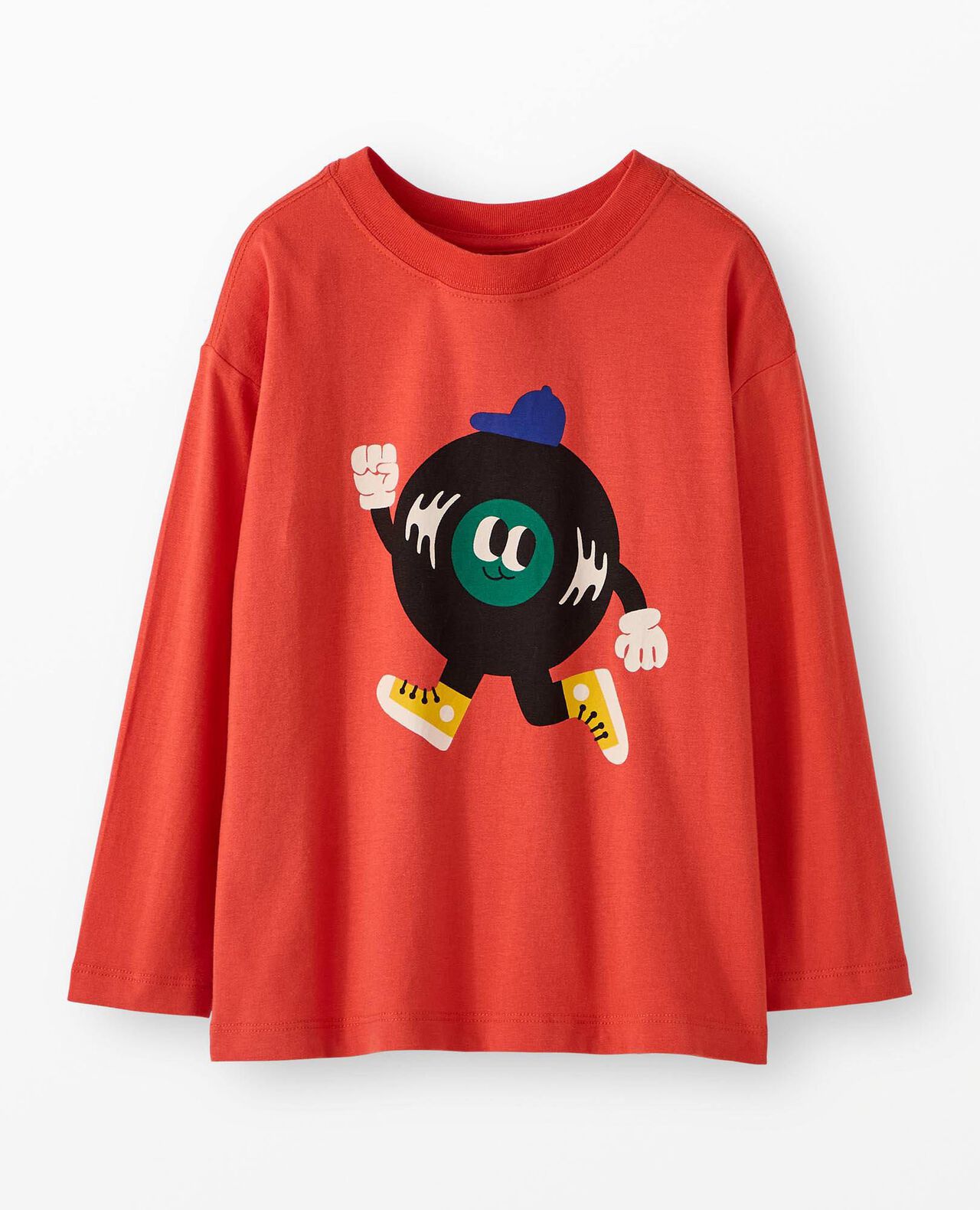 Long Sleeve Relaxed Fit Graphic T-Shirt in Vinyl Record on Orange - main