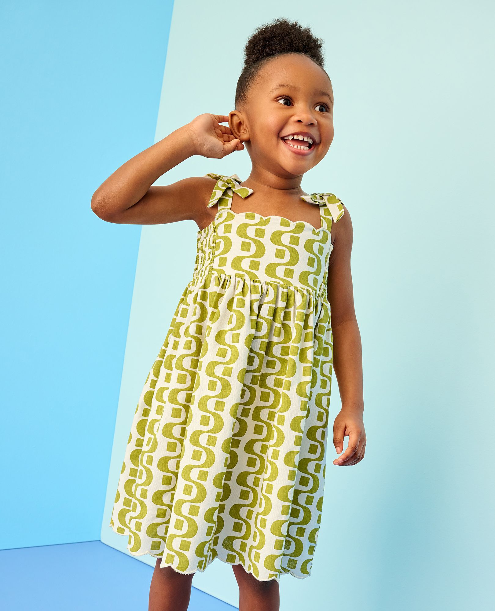 Sleeveless Linen Bow Strap Dress in Groovy Stripes on Ecru - main