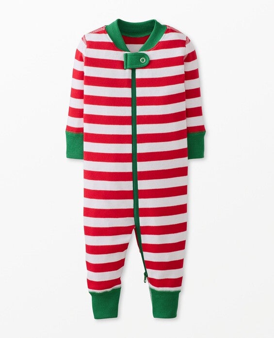 Toddler Striped 2-Way Zip Sleeper Pajamas In Hanna Red & White - 100% Cotton - Size 3 by Hanna Andersson