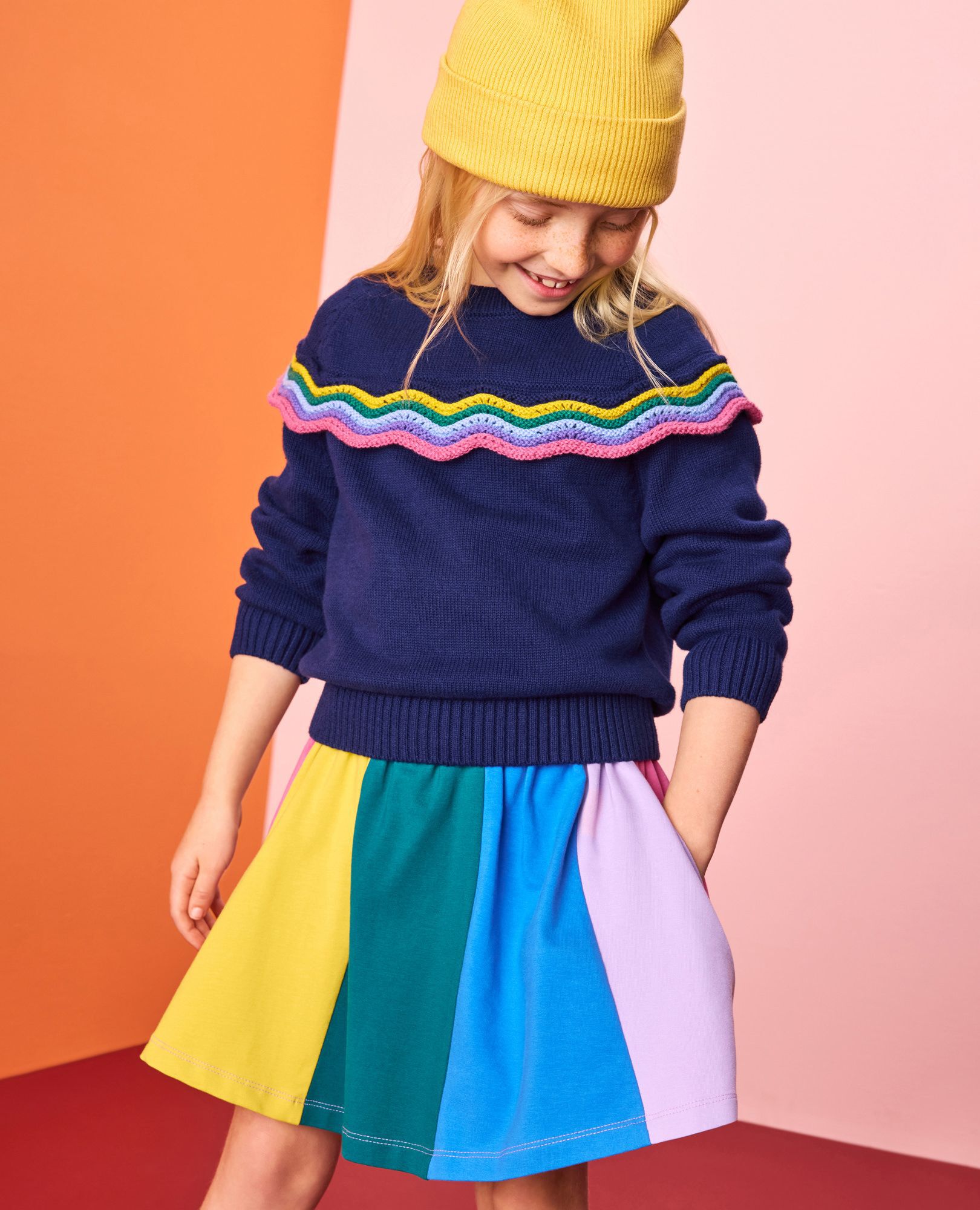 Ruffle Shoulder Sweater in Navy Blue - main