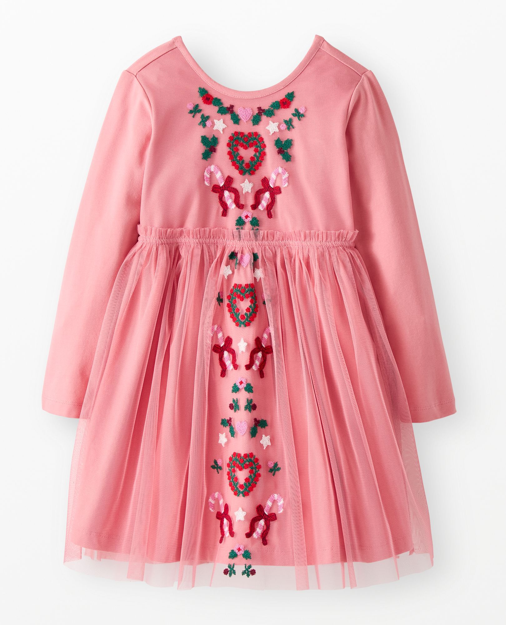 Long Sleeve Tulle Embroidered Dress in Holiday Embroidery - main