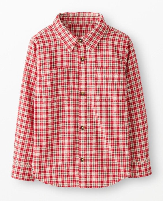 Boys' Red Checkered Plaid Flannel Button Up Shirt in 100% Combed Cotton - Size Big Kids 10 by Hanna Andersson