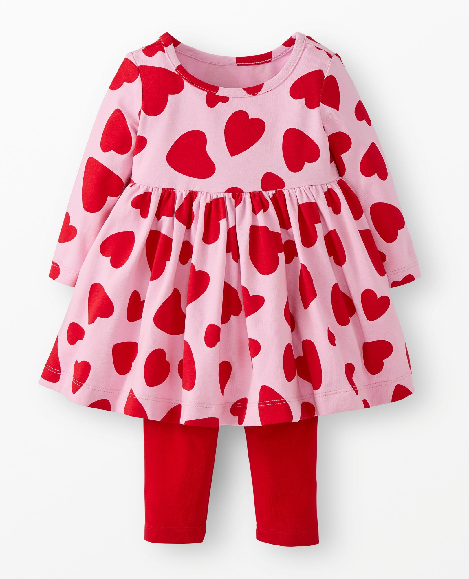 Baby Long Sleeve Skater Dress & Leggings Set in Artful Hearts on Pink - main