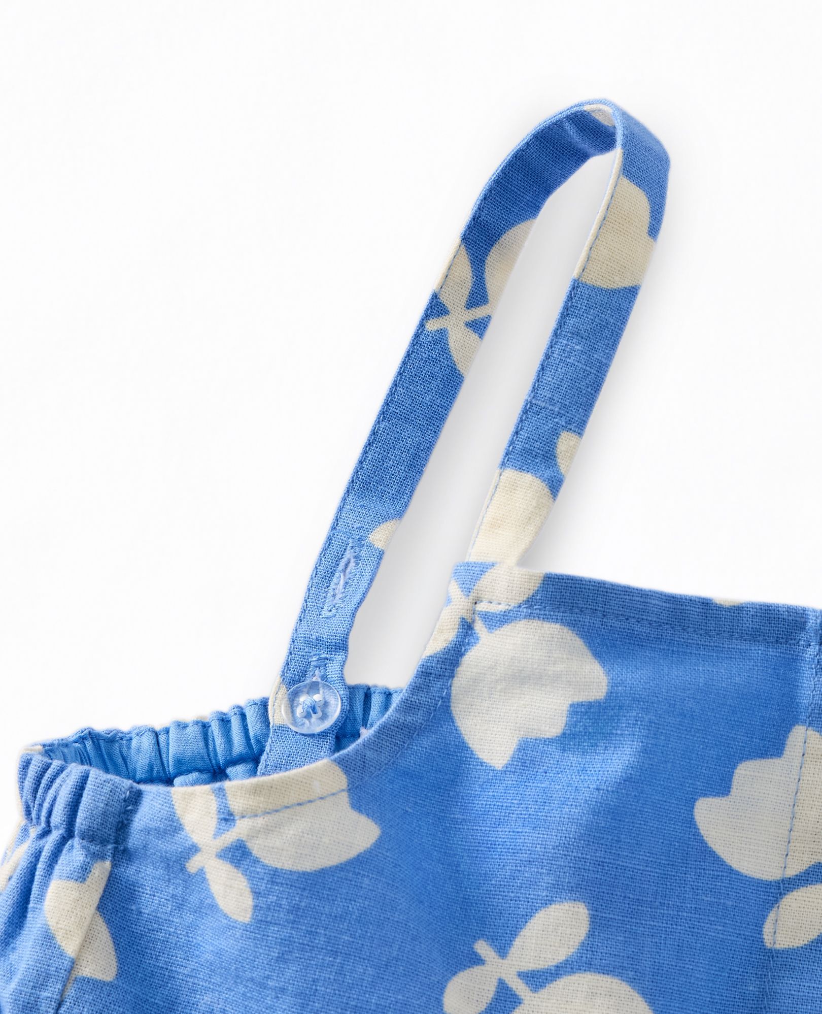 Sleeveless Linen Midi Dress with Pockets in Tossed Tulips on Blue - main