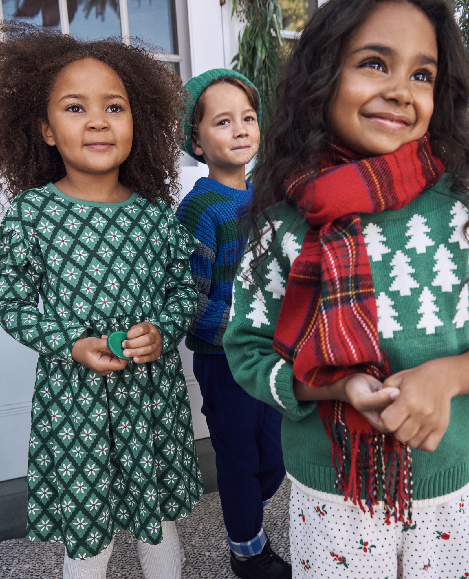 Holiday Long Sleeve Ruffle Dress with Pockets in Green Lattice Work - main