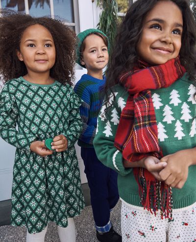 Holiday Long Sleeve Ruffle Dress with Pockets in Green Lattice Work - main