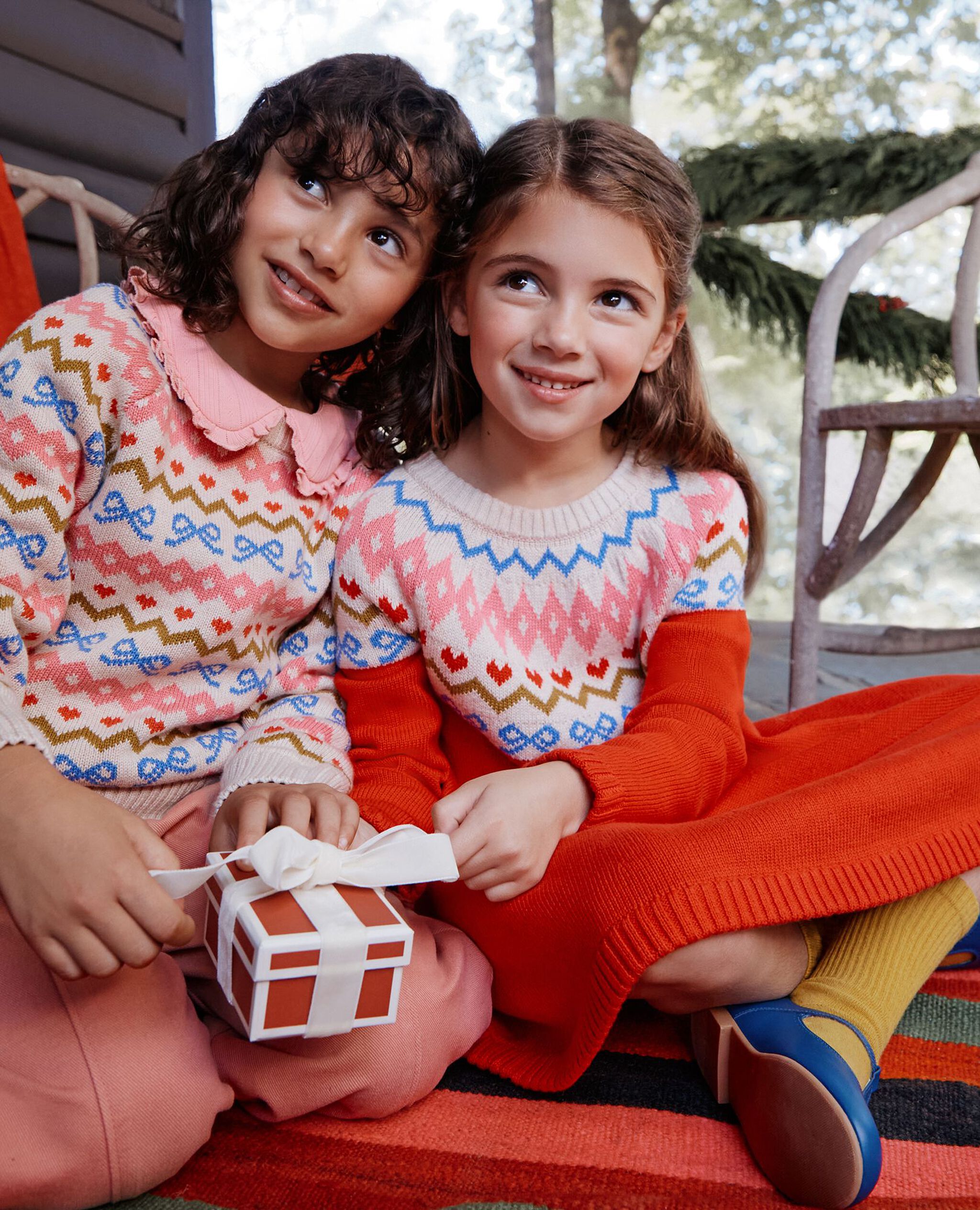 Holiday Dear Deer Sweater Dress in Heartfull Holidays on Red - main