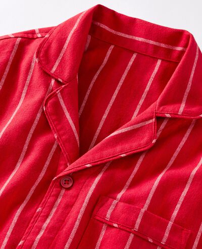 Adult Holiday Flannel Pajama Top in Holiday Red Stripes - main
