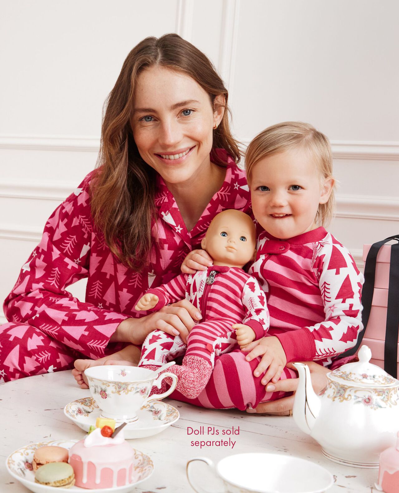 American Girl® Holiday HannaJams™ Sleeper in American Girl Pink Trees & Stripes - main