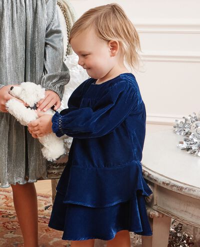 Baby Long Sleeve Velvet Dress in Navy Blue - main