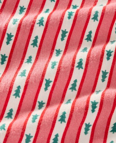 Holiday Flannel Ruffle Pajama Set in Tree Ribbons on Pink - main