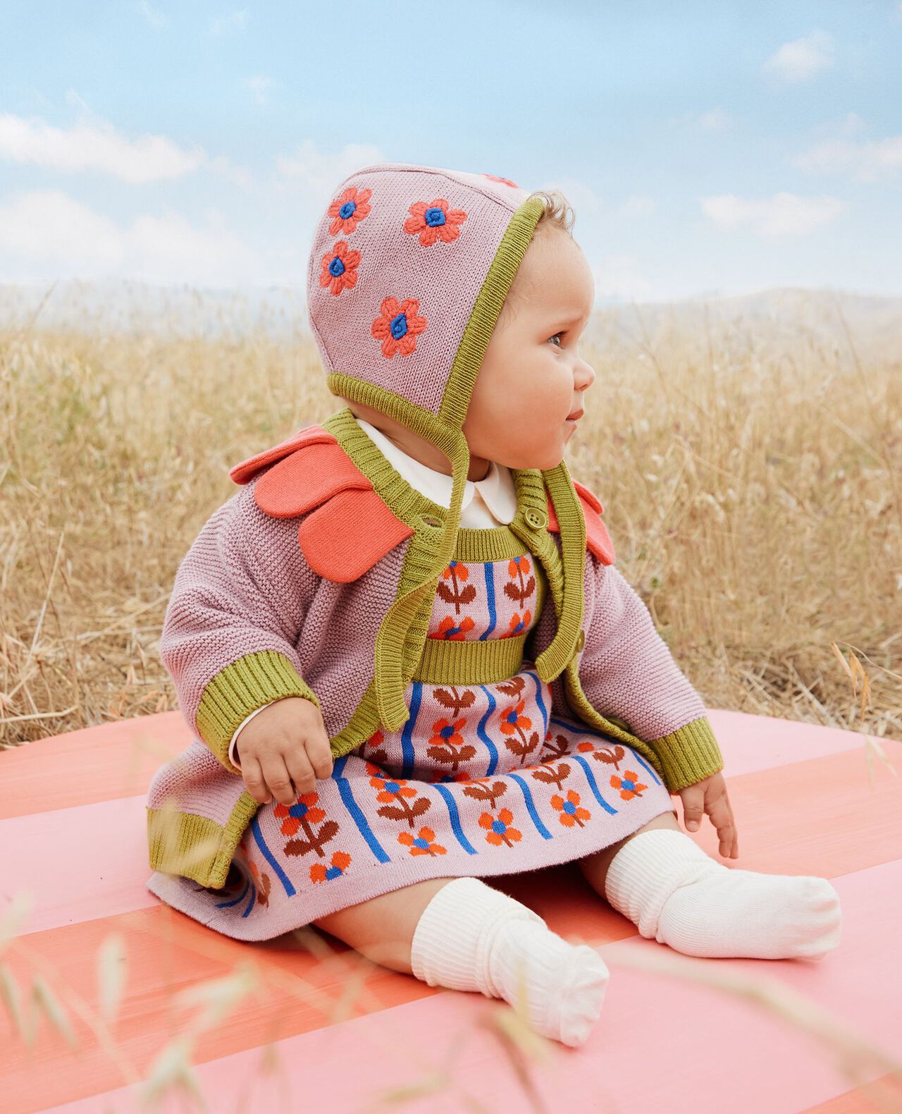 Baby Flower Cardigan & Hat Set in Cosmic Purple - main
