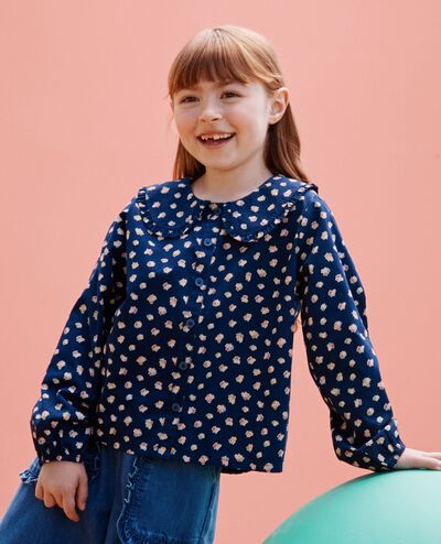 Poplin Collared Button Up Shirt in Flower Bunch on Navy - main