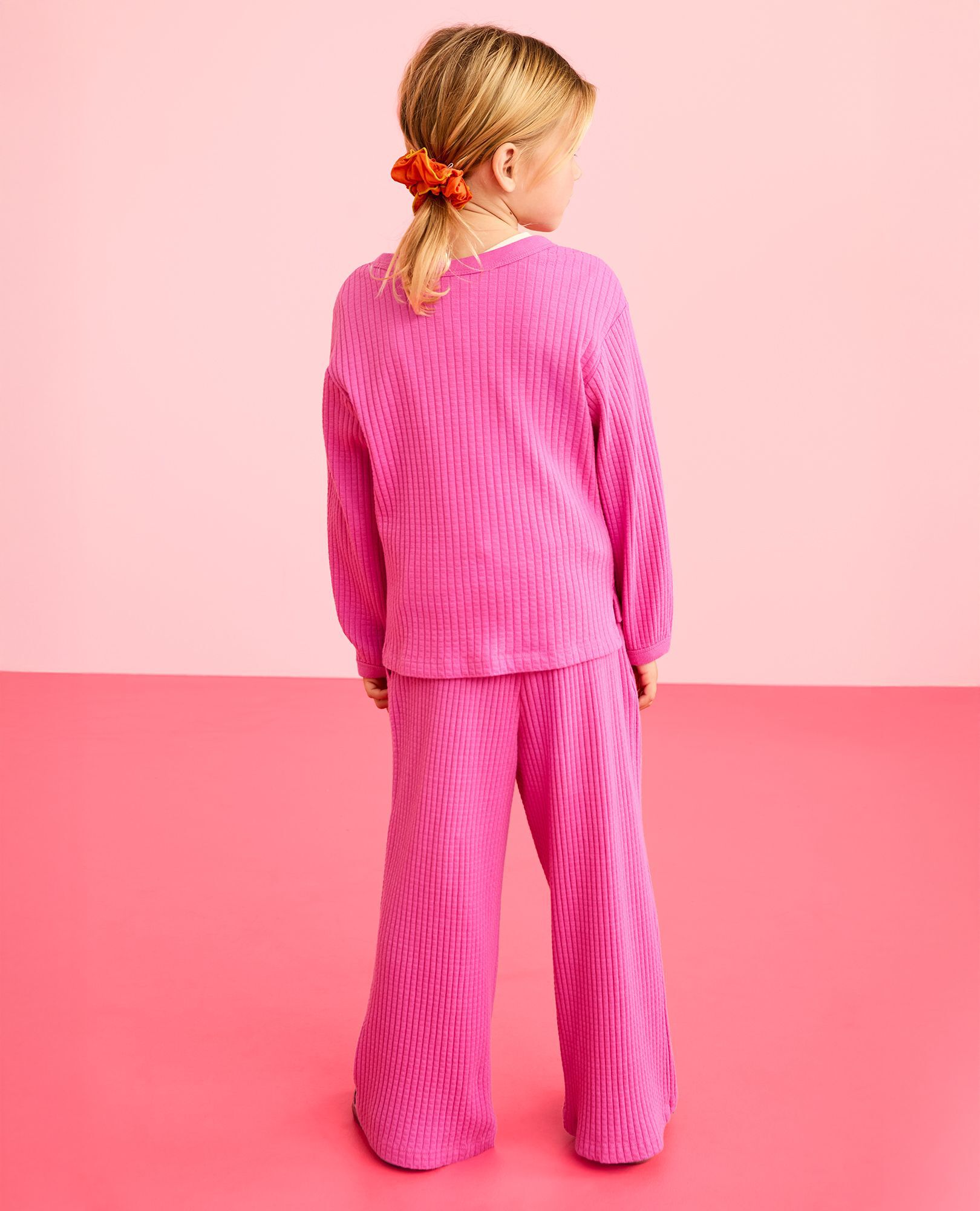 Ribbed Long Sleeve Top & Flare Pants Set in Phlox Pink - main