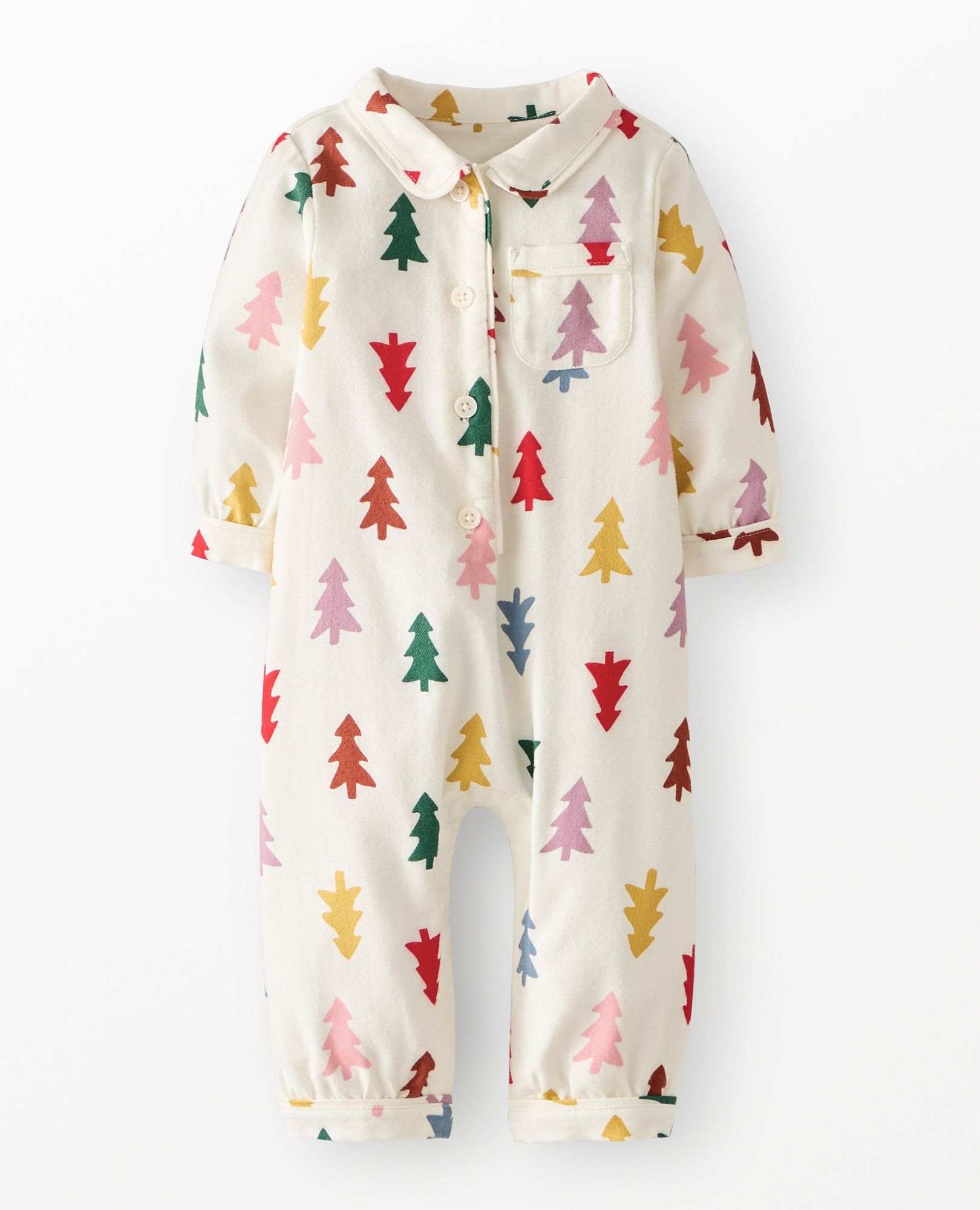 Baby Holiday Flannel Sleeper in Festive Forest on Ecru - main