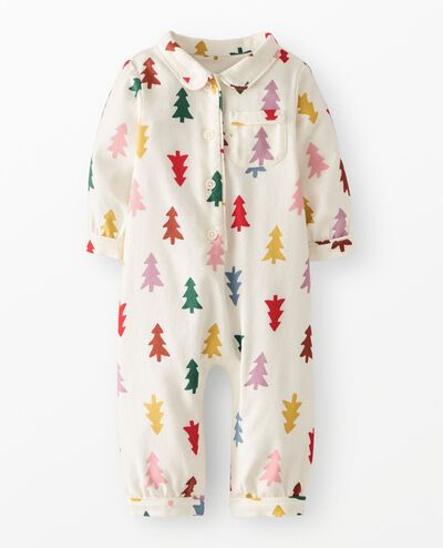 Baby Holiday Flannel Sleeper in Festive Forest on Ecru - main