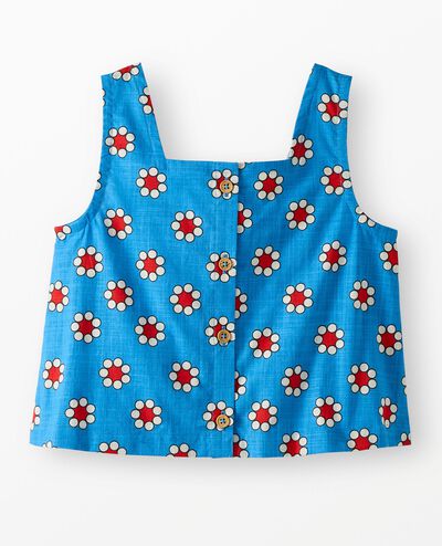 Sleeveless Poplin Top in Red Flowers on Swedish Sky - main