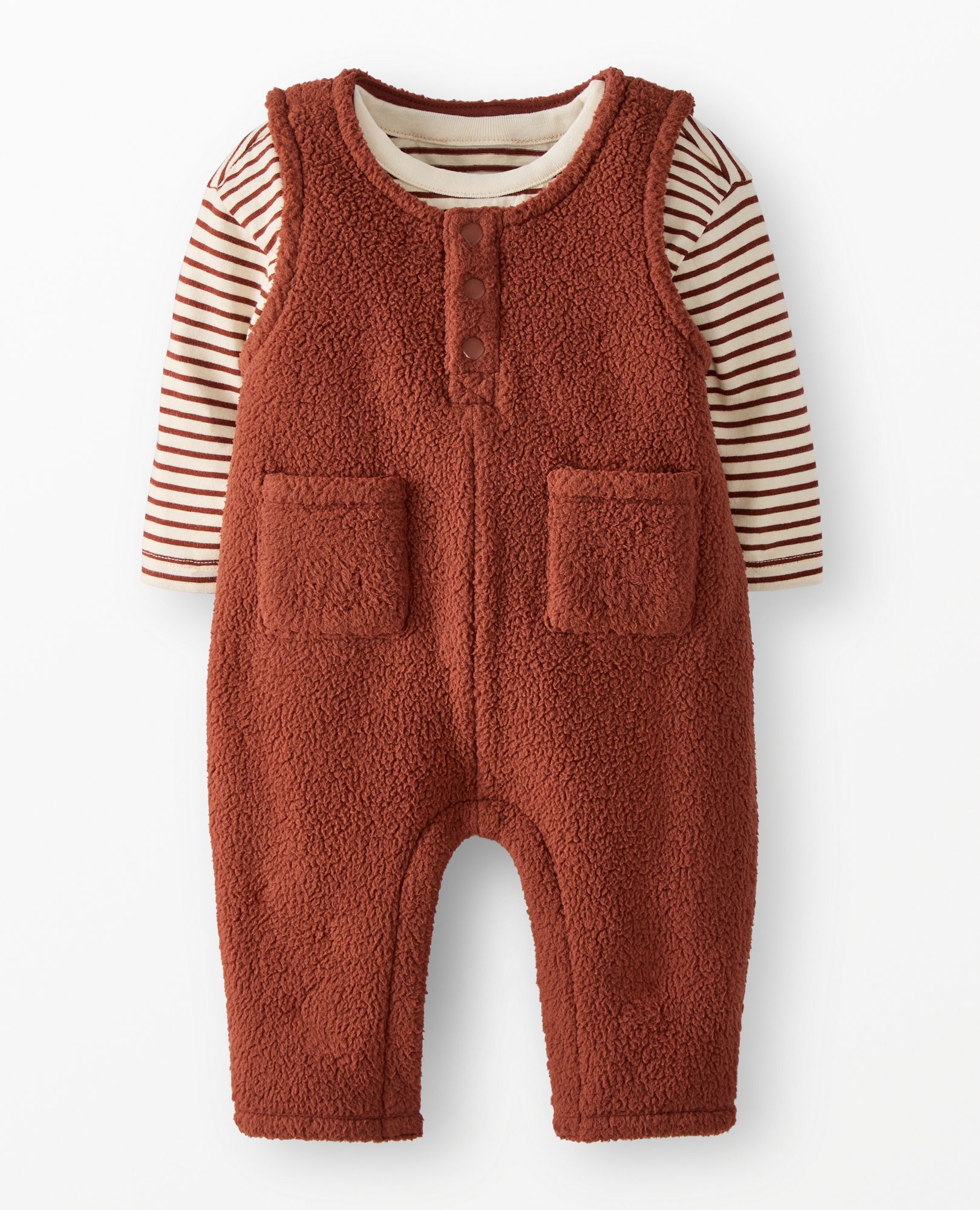 Baby Long Sleeve T-Shirt & Fleece Overalls Set in Cocoa Brown - main