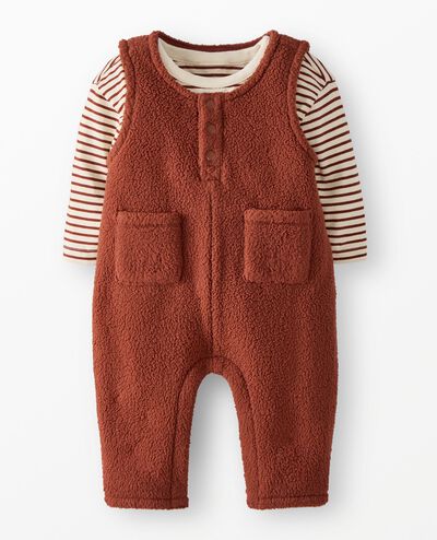 Baby Long Sleeve T-Shirt & Fleece Overalls Set in Cocoa Brown - main