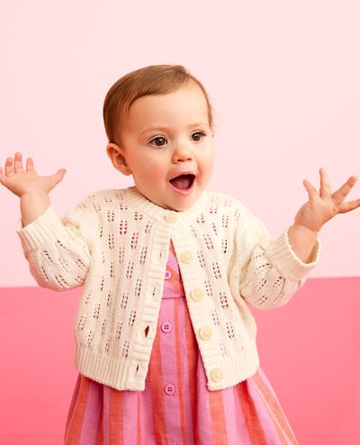 Baby Balloon Sleeve Pointelle Cardigan Sweater in Ecru - main