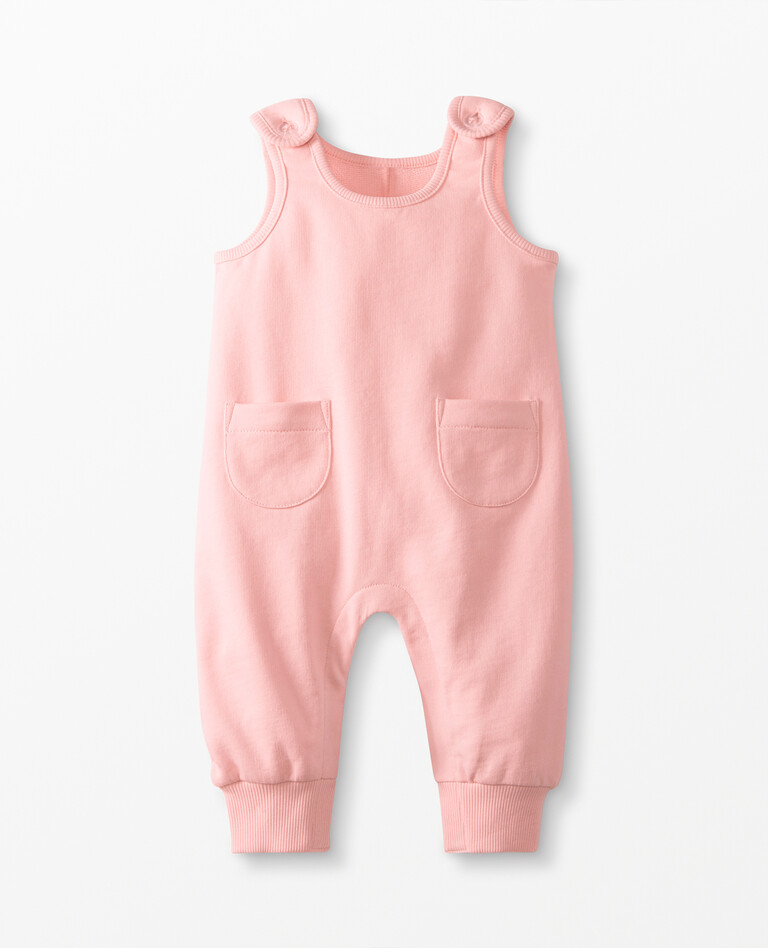 Baby Pocket Overalls In Organic French Terry in Petal Pink - main